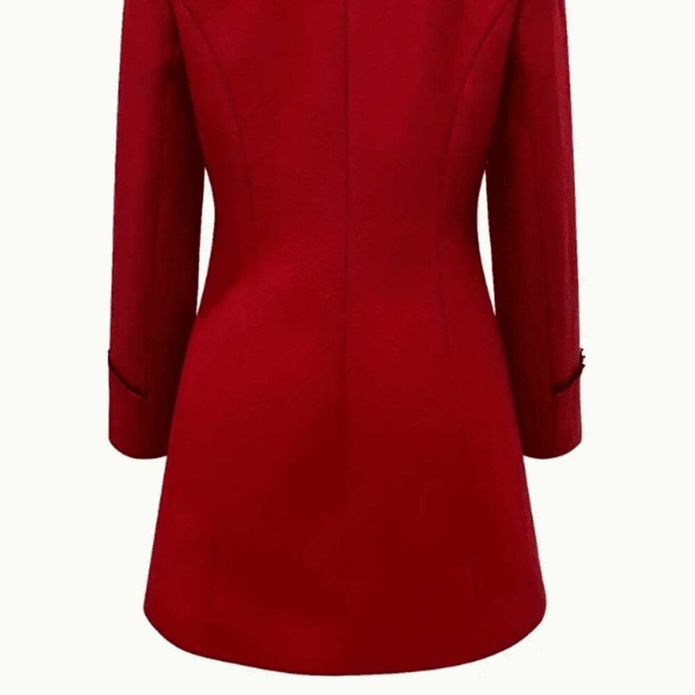 Red Elegant Women's Double-Breasted Lapel Coat - Picture 3 of 6